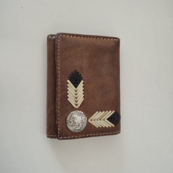 Nocona Men’s Trifold Wallet, Brown Genuine Leather, Buffalo Nickel Accent - Picture 3 of 10